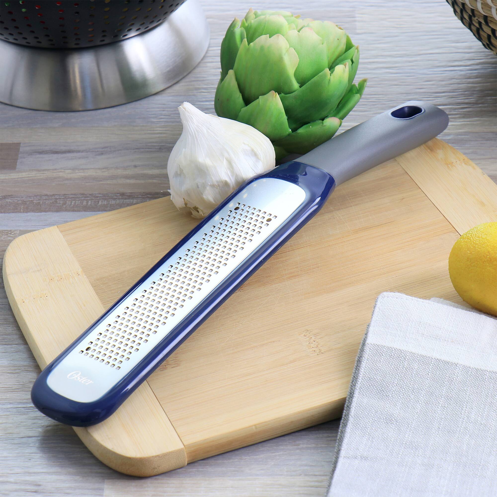 Oster Bluemarine Blue Stainless Steel Long Grater with Plastic Handle